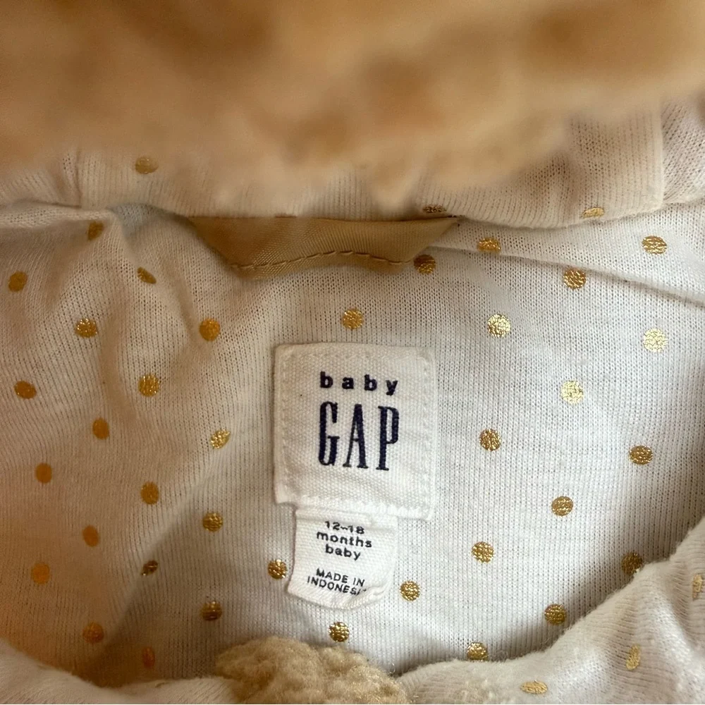 Baby Gap Sherpa Fuzzy Hooded Jacket Tan Hoodie Size 12-18 Months‎